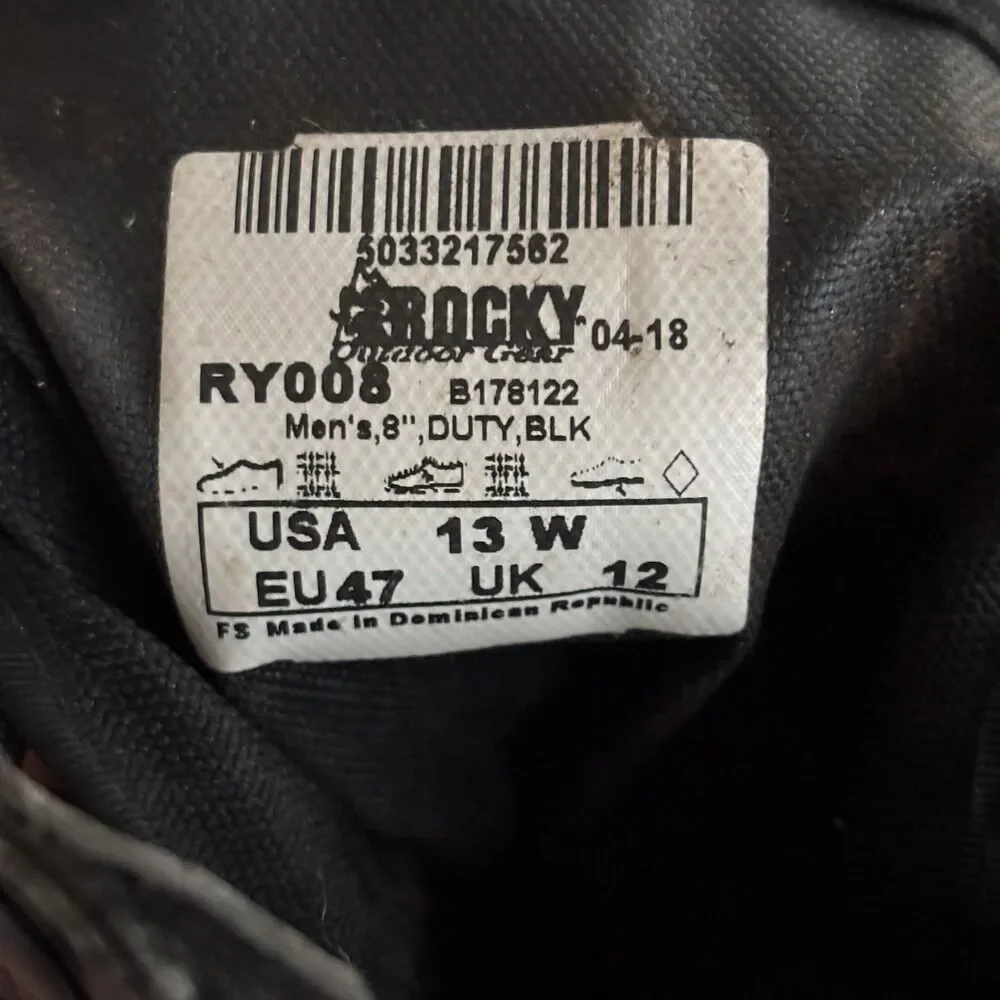 Rocky Boots Men 13W Black Public Service Duty Tactical Military Light Goth RY008